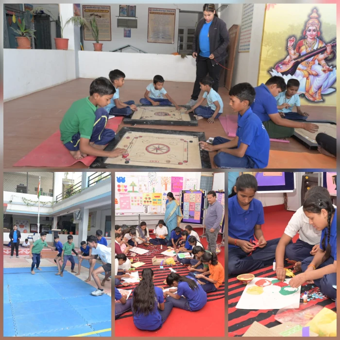 Students playing games in the school
